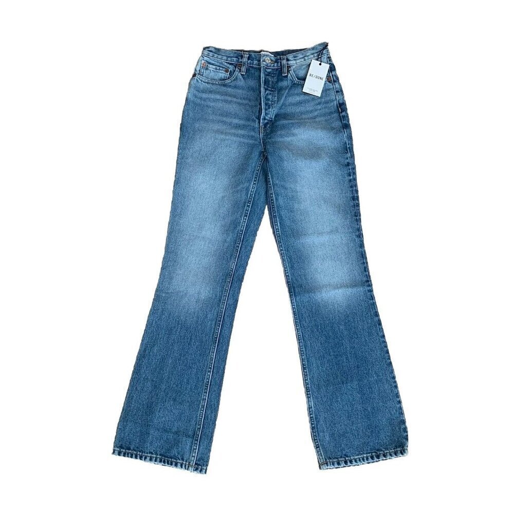 RE/DONE 70'S High Rise Bootcut Oleo Indigo Jeans Women’s Size 28 NWT Distressed